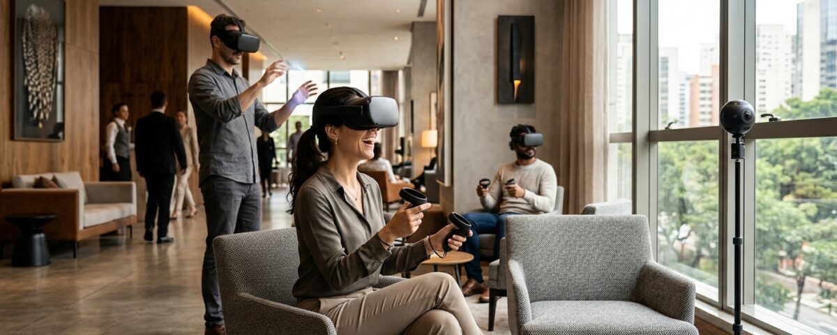Imagem ilustrativa de realidade virtual 360 aplicada em hotéis para melhorar a experiência do hóspede