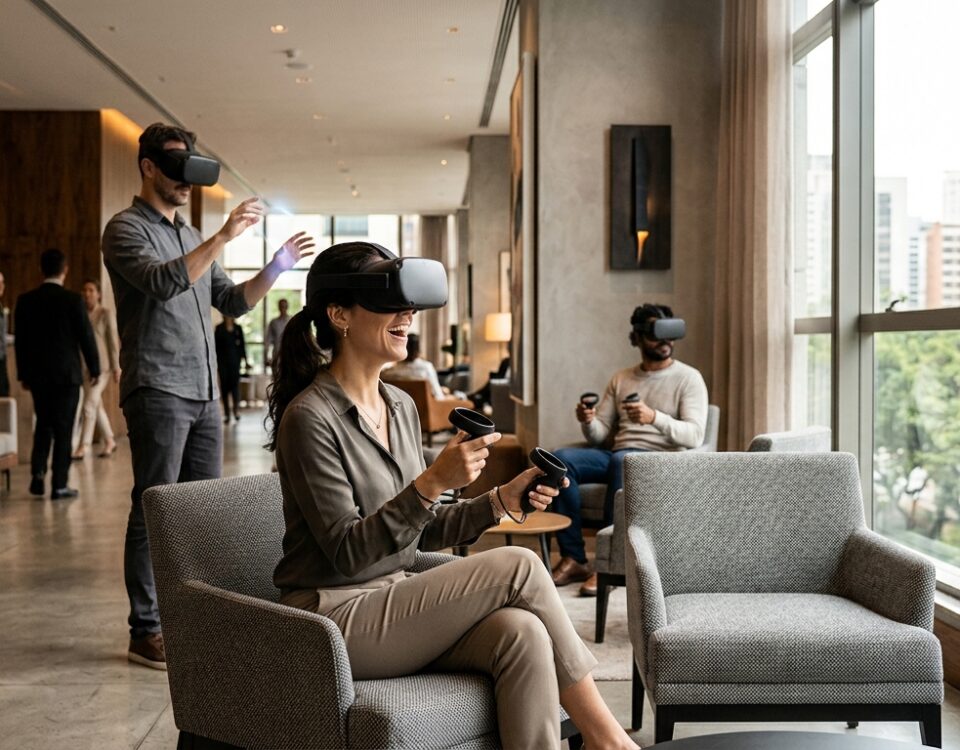 Imagem ilustrativa de realidade virtual 360 aplicada em hotéis para melhorar a experiência do hóspede