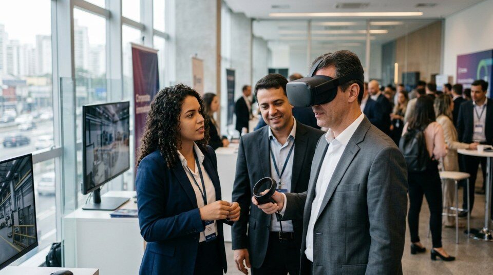 Evento corporativo com uso de realidade virtual 360 para interação