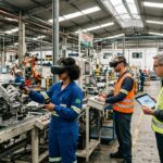 Ilustração de realidade virtual 360 aplicada em fábrica moderna