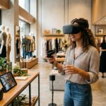 Cliente utilizando realidade virtual 360 em loja de varejo