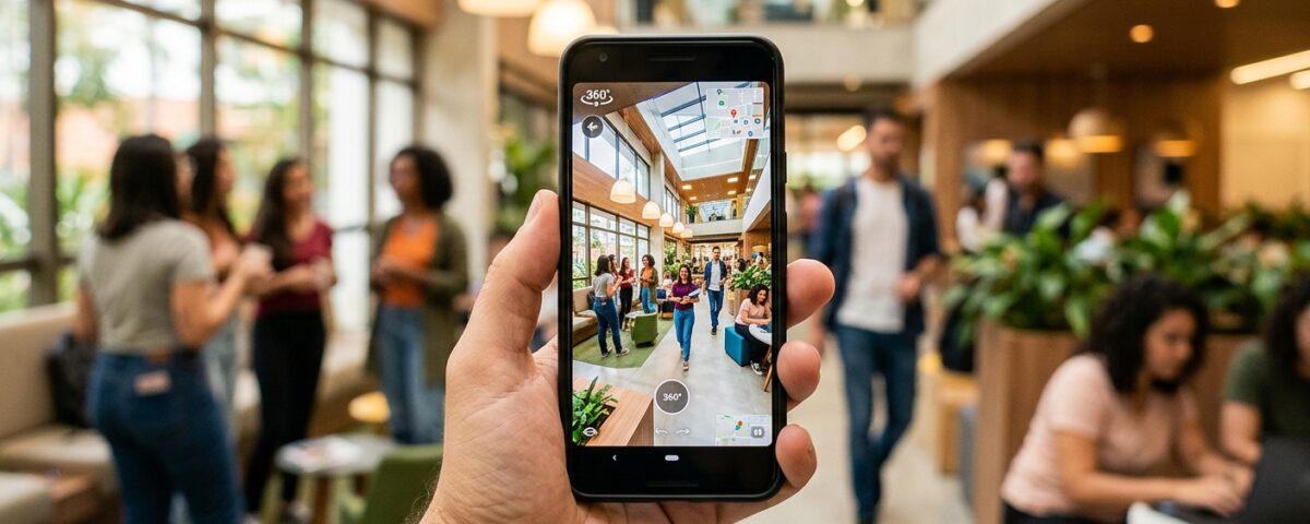 Imagem de tour virtual 360° em uma instituição de ensino