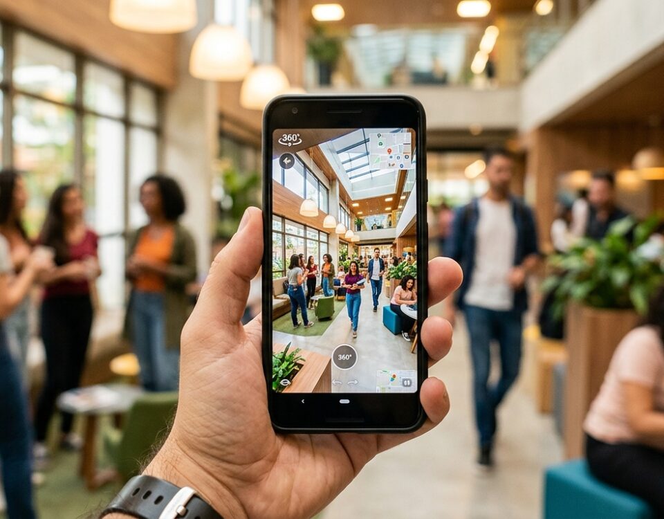 Imagem de tour virtual 360° em uma instituição de ensino