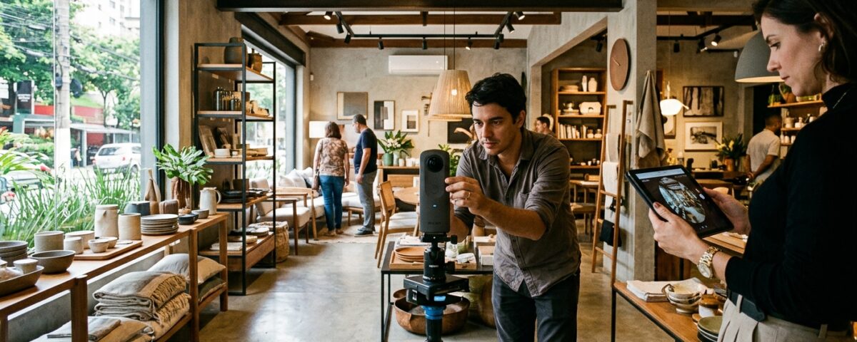 Imagem de tour virtual 360 mostrando ambiente comercial
