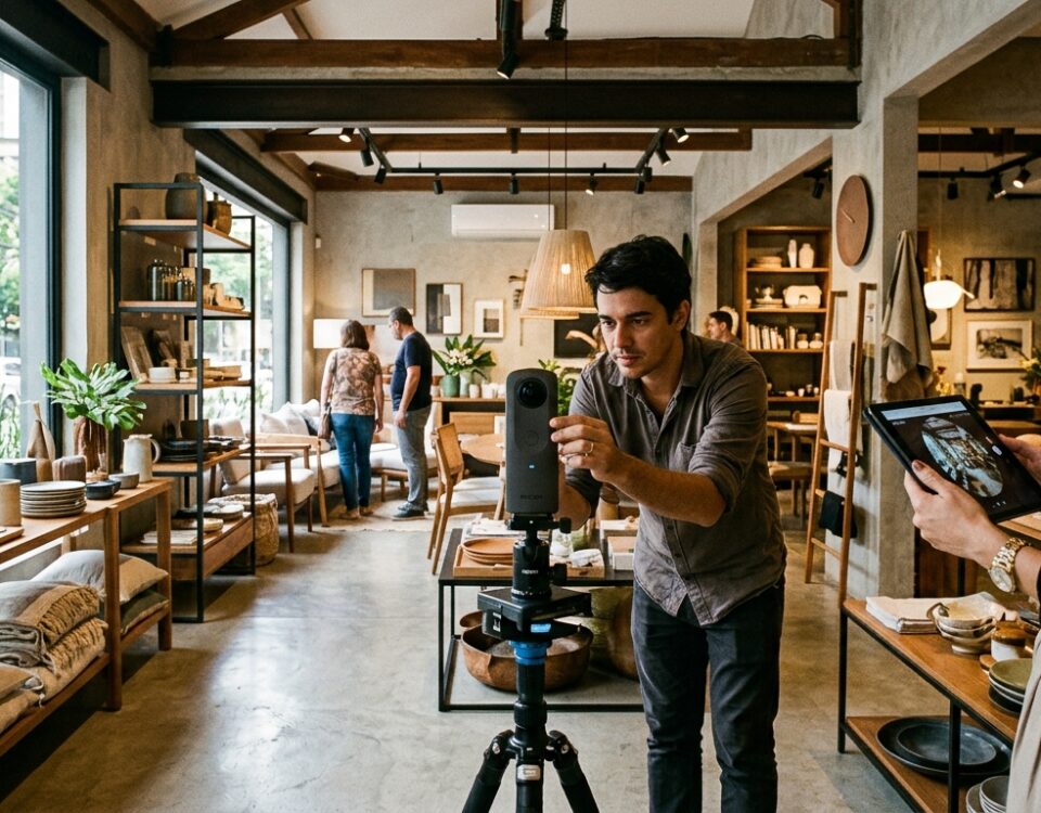 Imagem de tour virtual 360 mostrando ambiente comercial