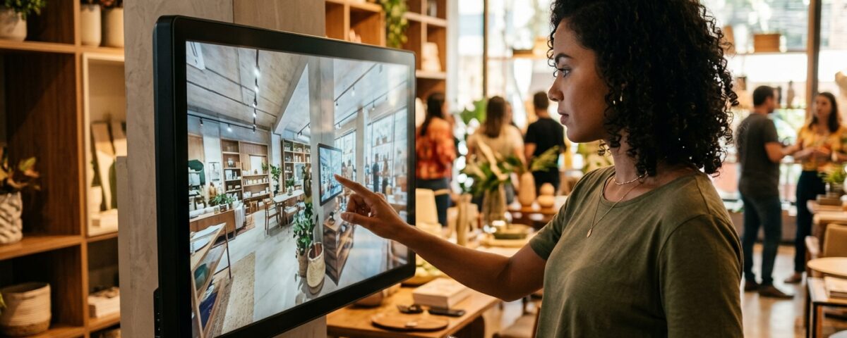 Imagem mostrando uma experiência de tour virtual 360º em um ambiente comercial